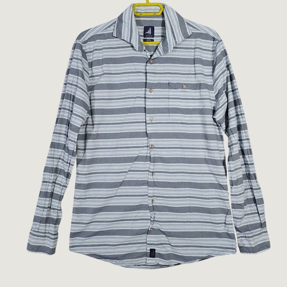 johnnie-O Striped Button Down Shirt Mens Medium Indigo Blue Coastal Preppy